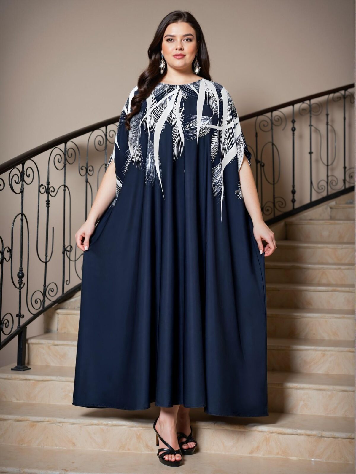 Elegant Multicolor Woven Notched Kaftan Dress for Plus Size Women Perfect for Spring and Summer, Elevate Your Style with Chic, Classy and Trendy Fashion to Dress to Impress. - Image 5
