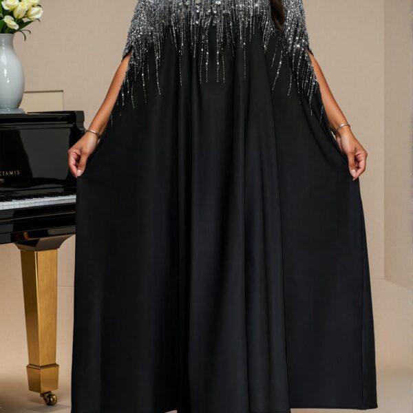 Elegant Silver Colorblock Woven Notched Ball Gown with Batwing Short Sleeves for All Seasons - Chic, Classy and Trendy Fashion Style to Dress to Impress