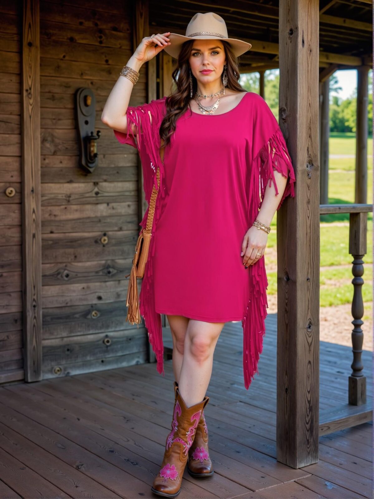 Elegant Hot Pink Stylish Plus Size Bohemian Fringe Drop Shoulder Backless Dress for Casual Spring and Summer Gatherings - Chic, Classy and Trendy Fashion Style to Dress to Impress - Image 5