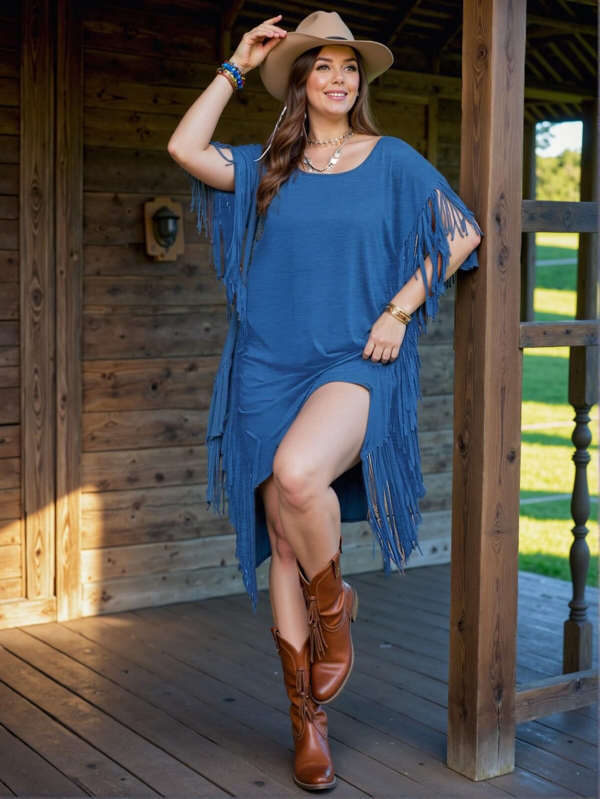 Elegant Royal Blue Charming Plus Size Bohemian Inspired Casual Vacation Fringed Drop Shoulder Batwing Backless Dress for Spring and Summer Chic, Classy and Trendy Fashion Style to Dress to Impress