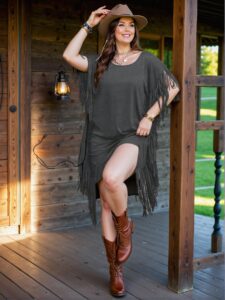 Elegant Dark Grey Stylish Bohemian Casual Beach Vacation Dress with Tassels and Batwing Sleeves for Spring and Summer - Chic, Classy and Trendy Fashion Style to Dress to Impress