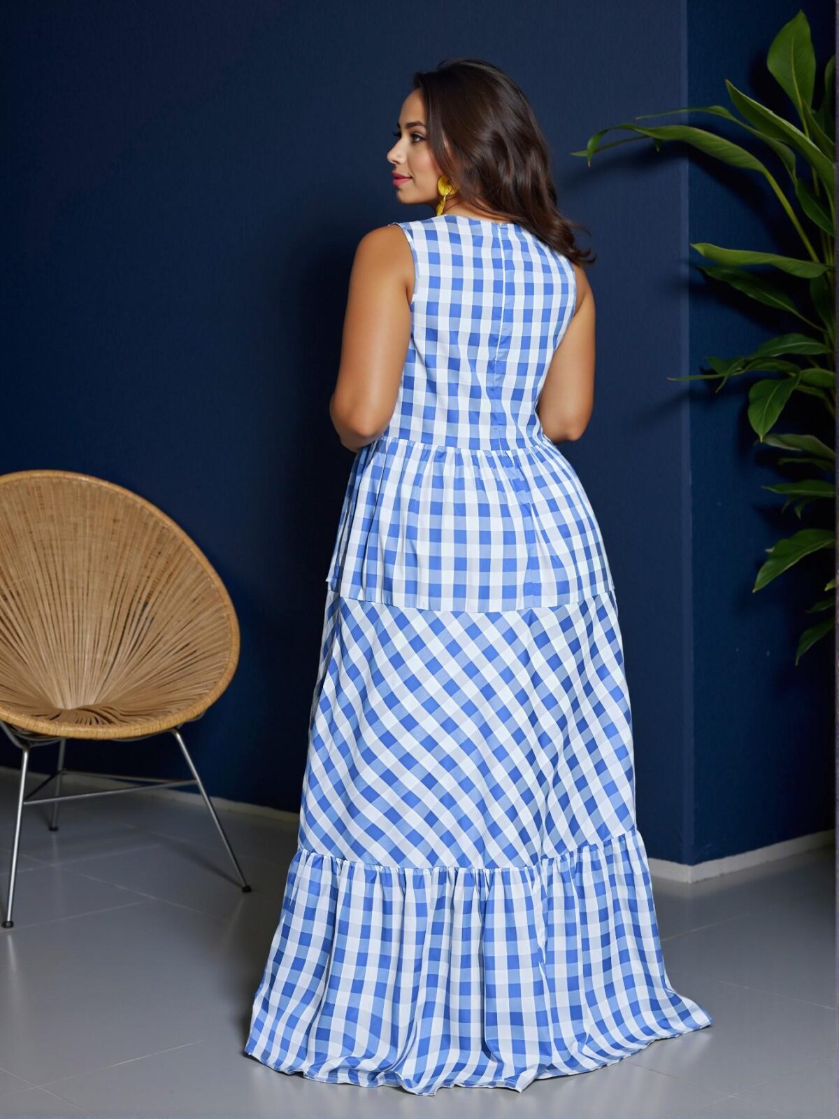 Elegant Blue Gingham Ruched Waist Sleeveless Dress with Pockets for Casual Spring and Summer Wear - Perfect for Plus Size Fashion Lovers "Chic, Classy and Trendy Fashion Style to Dress to Impress" - Image 2
