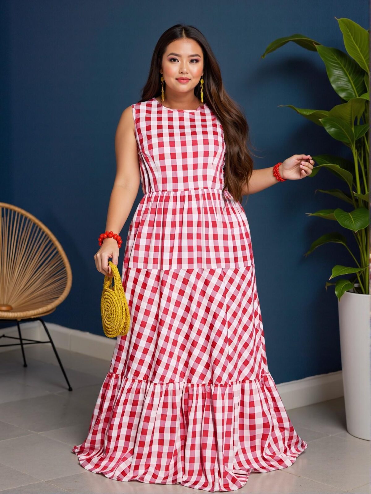 Elegant Multicolor Gathered Waist Sleeveless Dress with Pockets for Spring and Summer, Featuring a Stylish Round Neck and Flounce Hem, Perfect for Effortless Chic Fashion. - Image 4