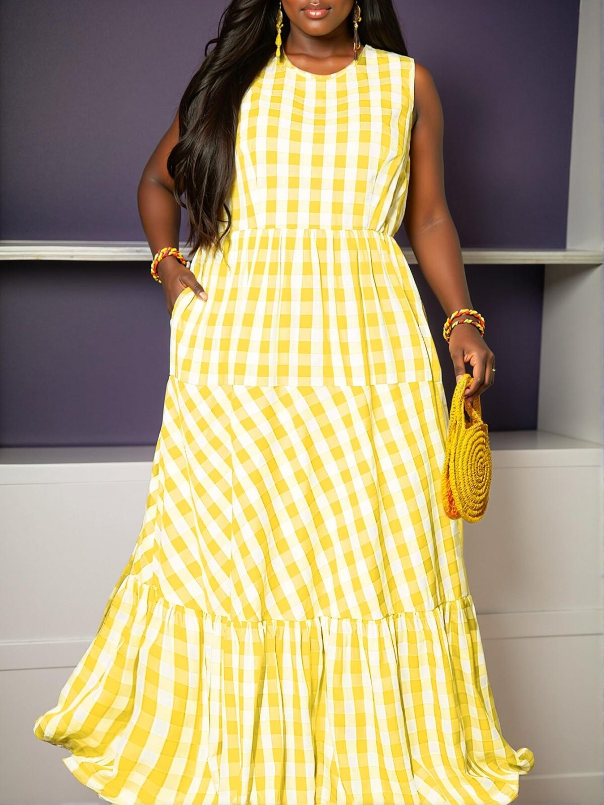 Elegant Yellow Sleeveless Maxi Dress with Ruffled Hem and Pockets for Spring and Summer - Chic, Classy and Trendy Fashion Style to Dress to Impress
