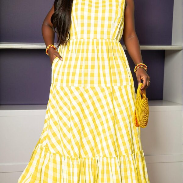 Elegant Yellow Sleeveless Maxi Dress with Ruffled Hem and Pockets for Spring and Summer - Chic, Classy and Trendy Fashion Style to Dress to Impress
