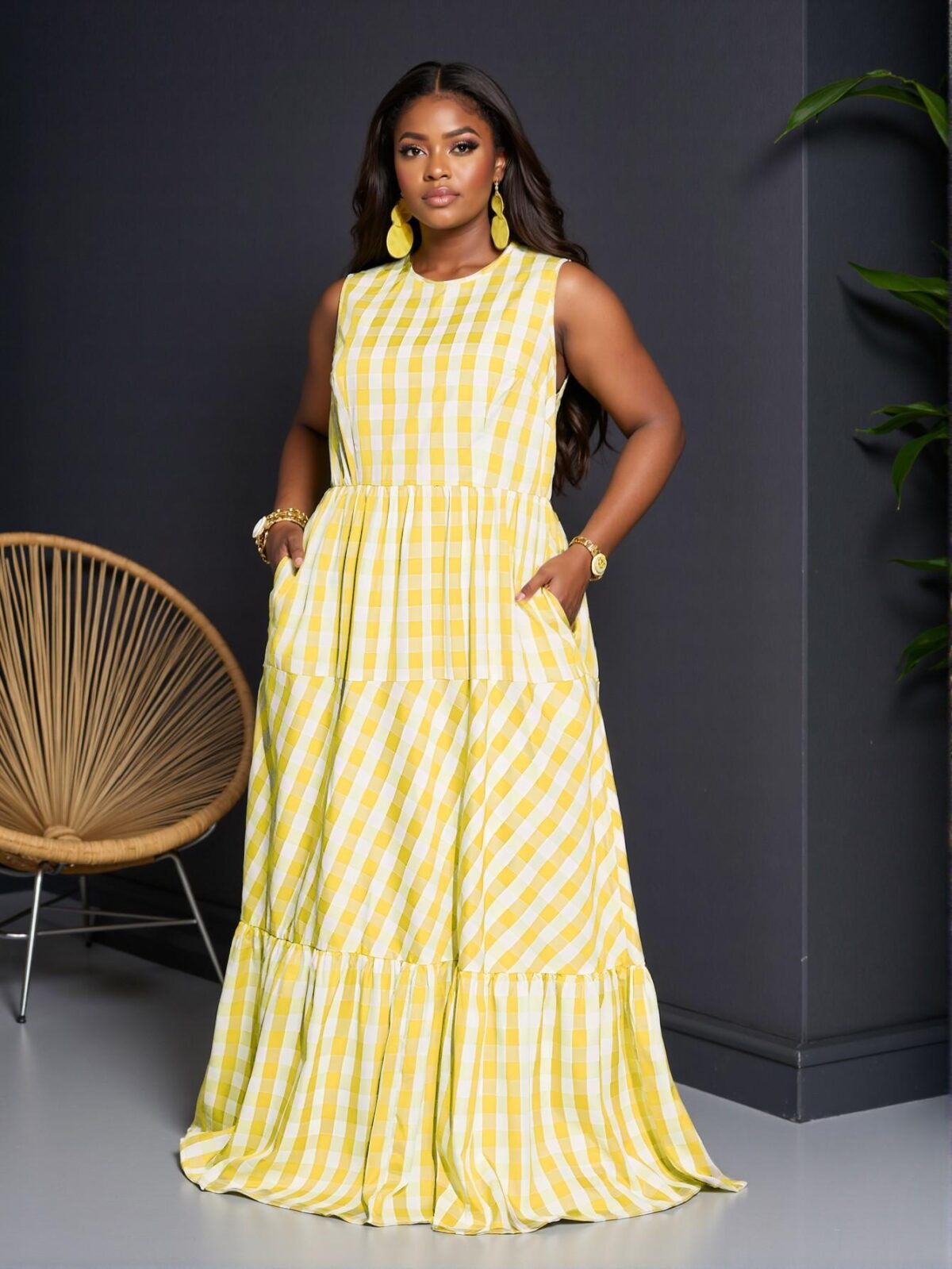 Elegant Yellow Sleeveless Maxi Dress with Ruffled Hem and Pockets for Spring and Summer - Chic, Classy and Trendy Fashion Style to Dress to Impress - Image 3