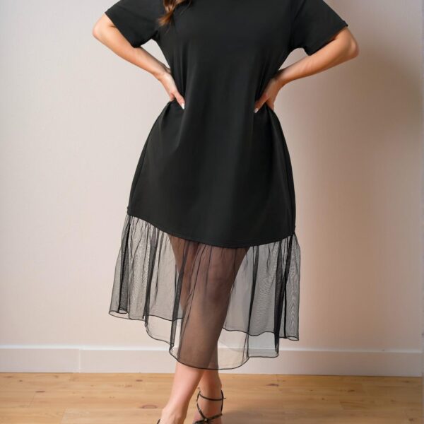 Elegant Black Flowy Tiered Layer Midi Dress with Ruffle Hem for Spring and Summer Chic, Classy and Trendy Fashion Style to Dress to Impress