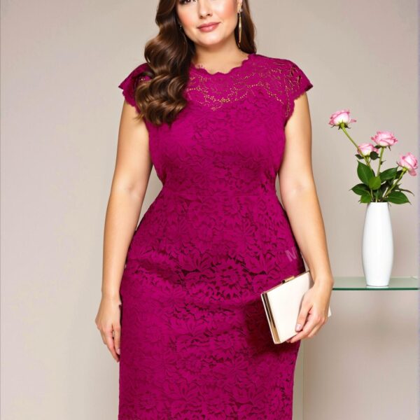 Elegant Hot Pink Fitted Lace Cocktail Dress with Scallop Trim for Spring and Summer – Chic, Classy and Trendy Fashion Style to Dress to Impress