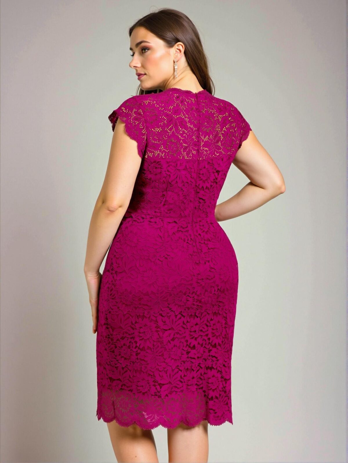 Elegant Hot Pink Fitted Lace Cocktail Dress with Scallop Trim for Spring and Summer – Chic, Classy and Trendy Fashion Style to Dress to Impress - Image 2