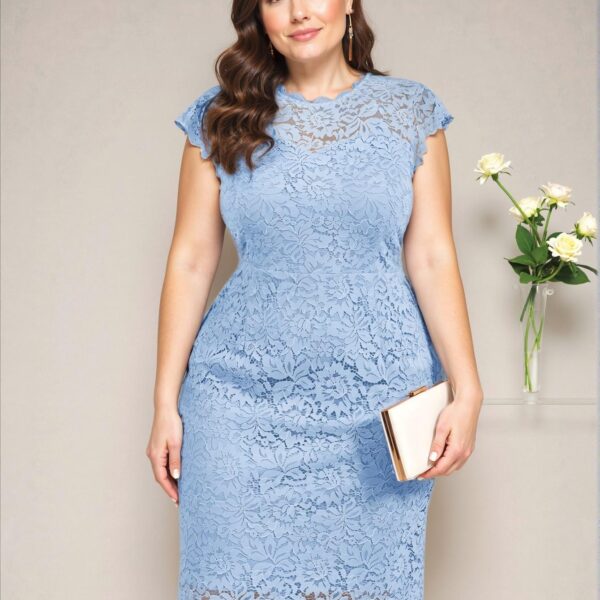 Elegant Baby Blue Charming Floral Lace Cocktail Dress with Scalloped Edges for Spring and Summer - Chic, Classy and Trendy Fashion Style to Dress to Impress