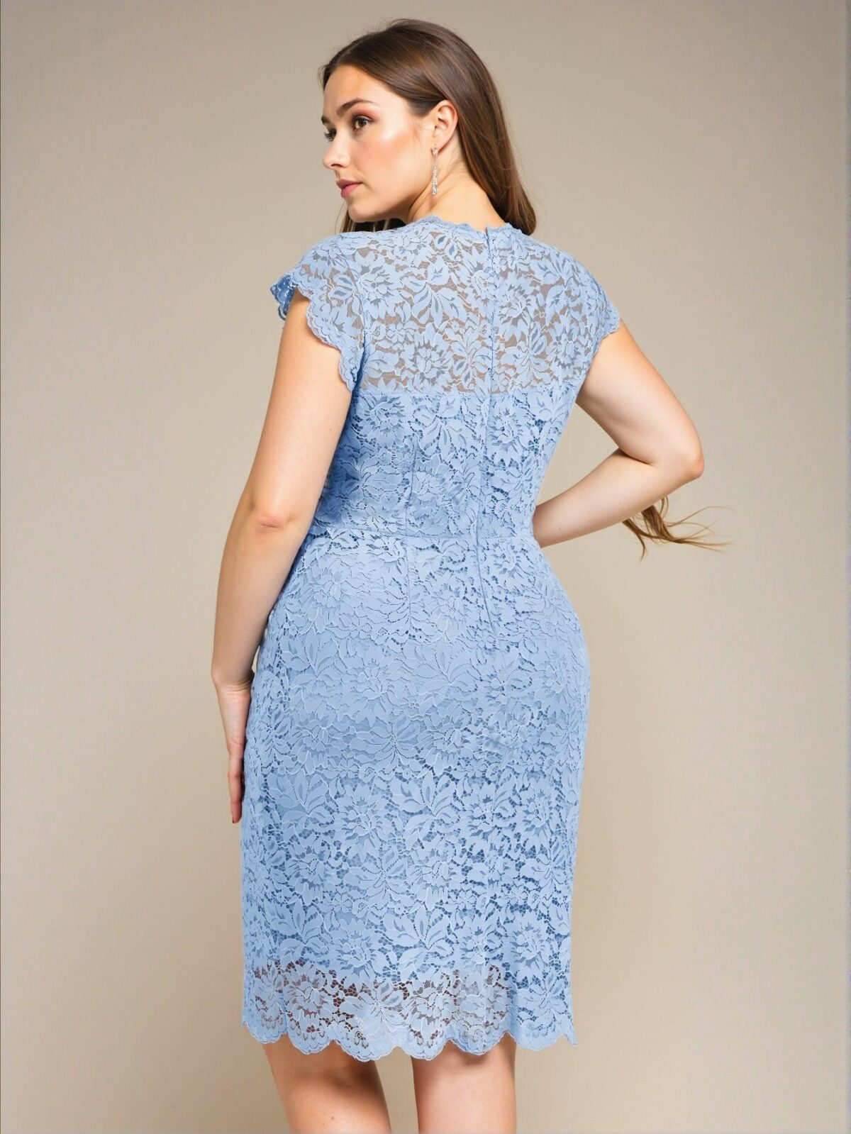 Elegant Baby Blue Charming Floral Lace Cocktail Dress with Scalloped Edges for Spring and Summer - Chic, Classy and Trendy Fashion Style to Dress to Impress - Image 2