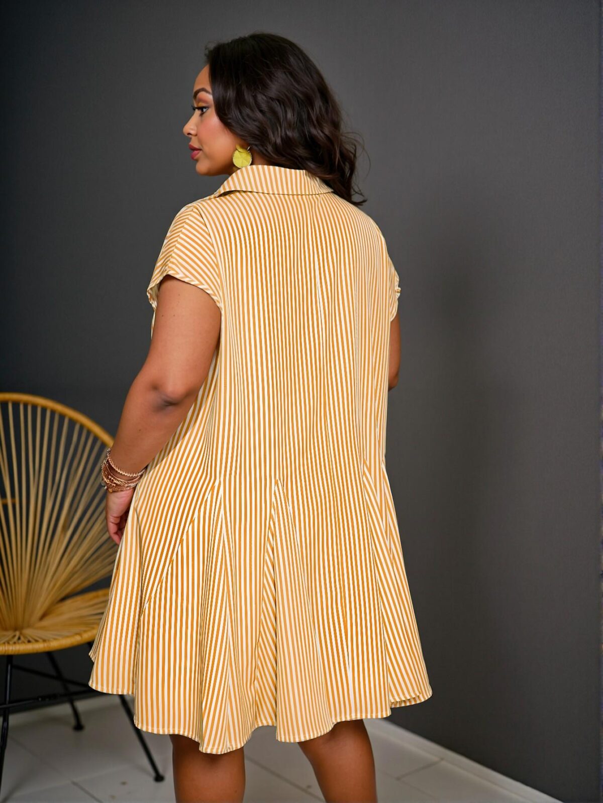 Elegant Orange Casual Summer Vacation Loose V-Neck Dolman Sleeve Shirt Dress with Pockets and Asymmetric Hem in Blue Stripes - Chic, Classy and Trendy Fashion Style to Dress to Impress - Image 2