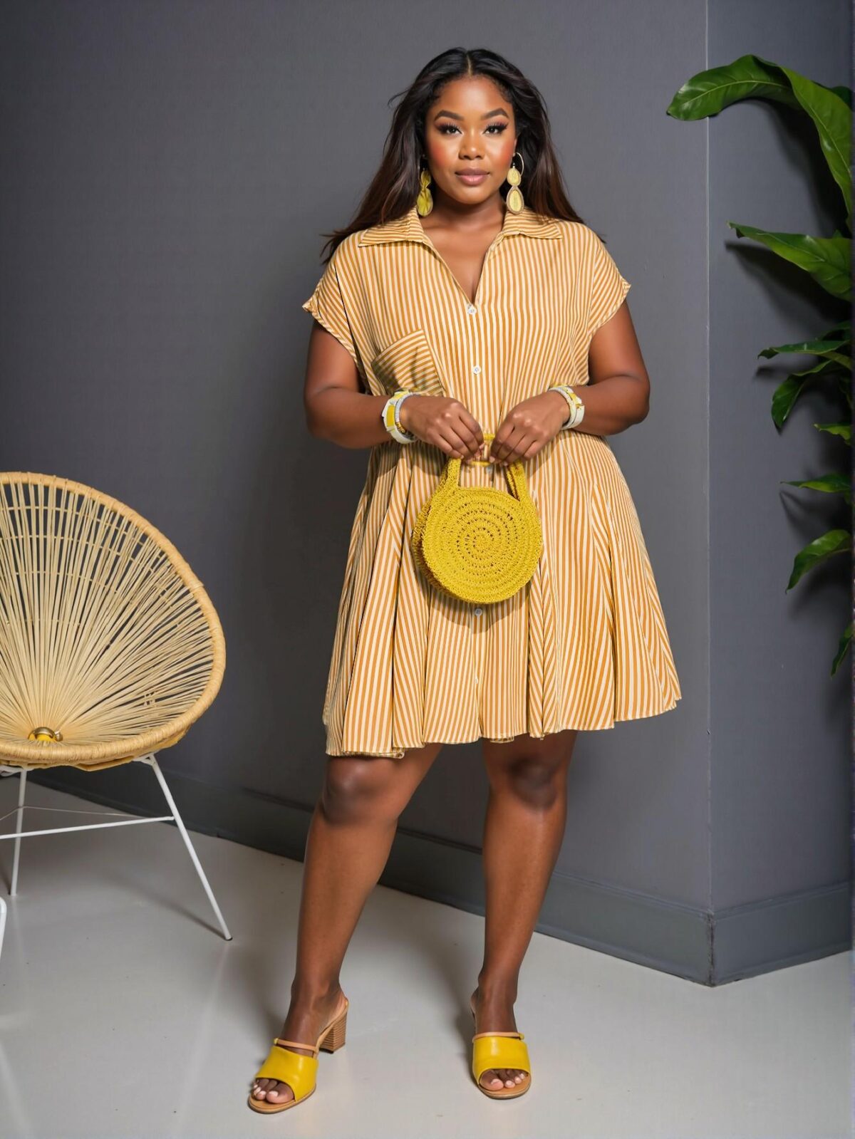 Elegant Orange Casual Summer Vacation Loose V-Neck Dolman Sleeve Shirt Dress with Pockets and Asymmetric Hem in Blue Stripes - Chic, Classy and Trendy Fashion Style to Dress to Impress - Image 5
