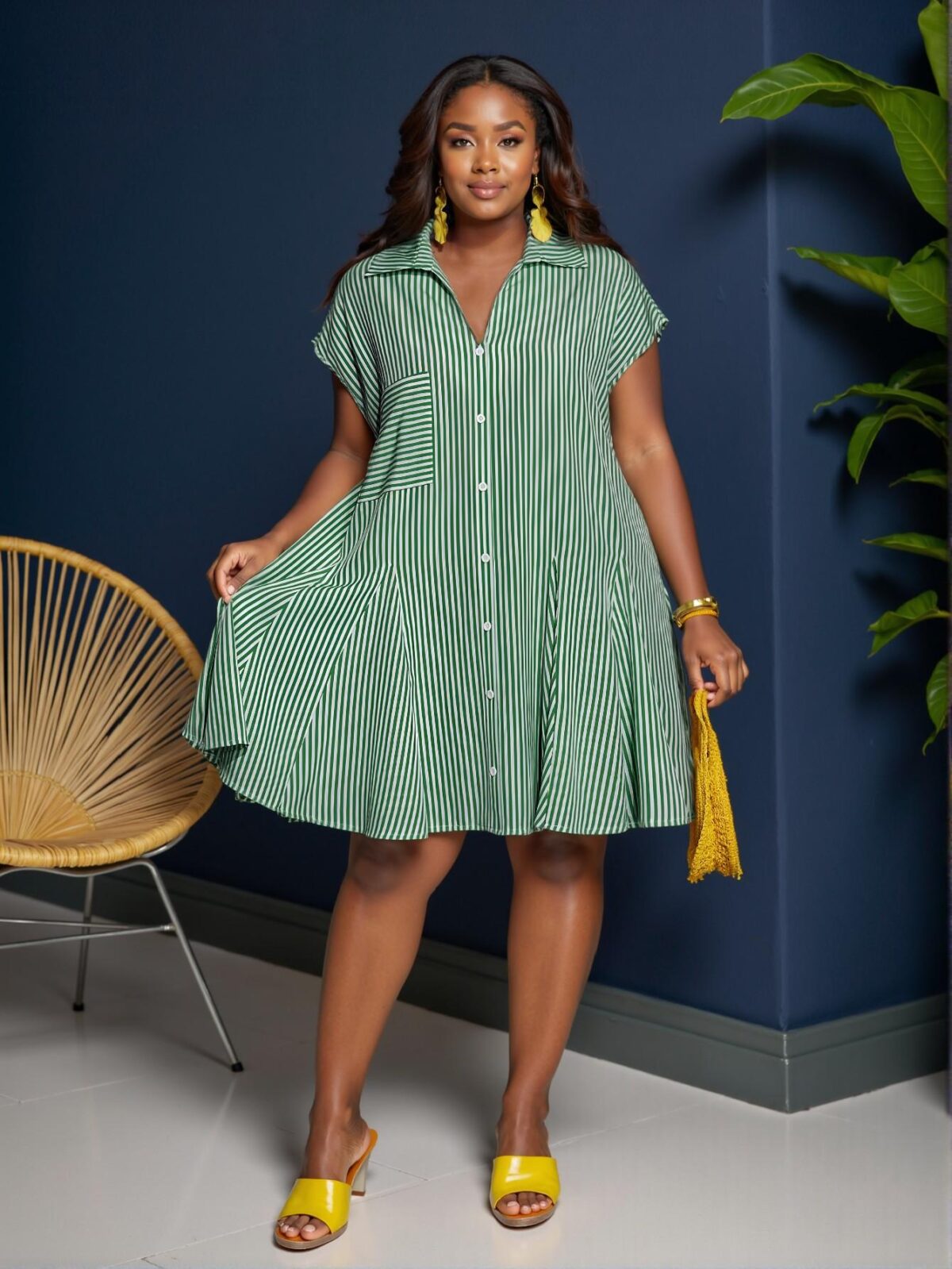 Elegant Green Relaxed Fit Tie Front Shirt Dress with Pockets and Flared Hem for Spring and Summer - Chic, Classy and Trendy Fashion Style to Dress to Impress