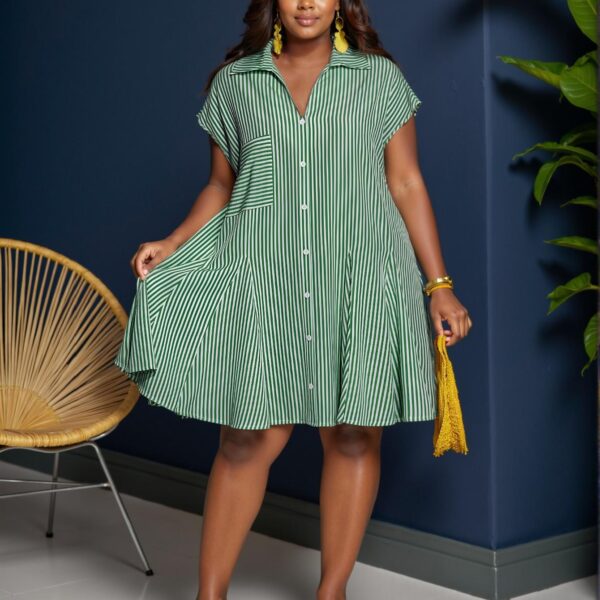 Elegant Green Relaxed Fit Tie Front Shirt Dress with Pockets and Flared Hem for Spring and Summer - Chic, Classy and Trendy Fashion Style to Dress to Impress