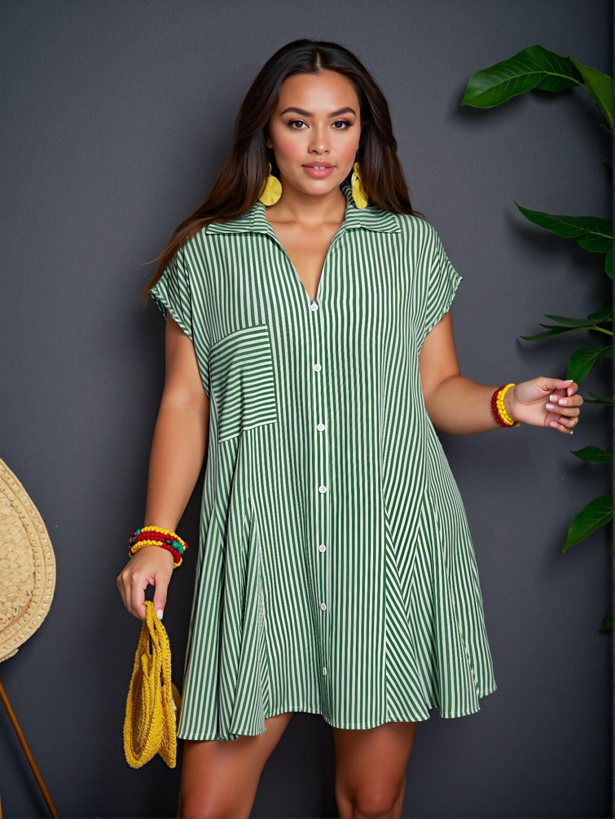 Elegant Green Relaxed Fit Tie Front Shirt Dress with Pockets and Flared Hem for Spring and Summer - Chic, Classy and Trendy Fashion Style to Dress to Impress - Image 3