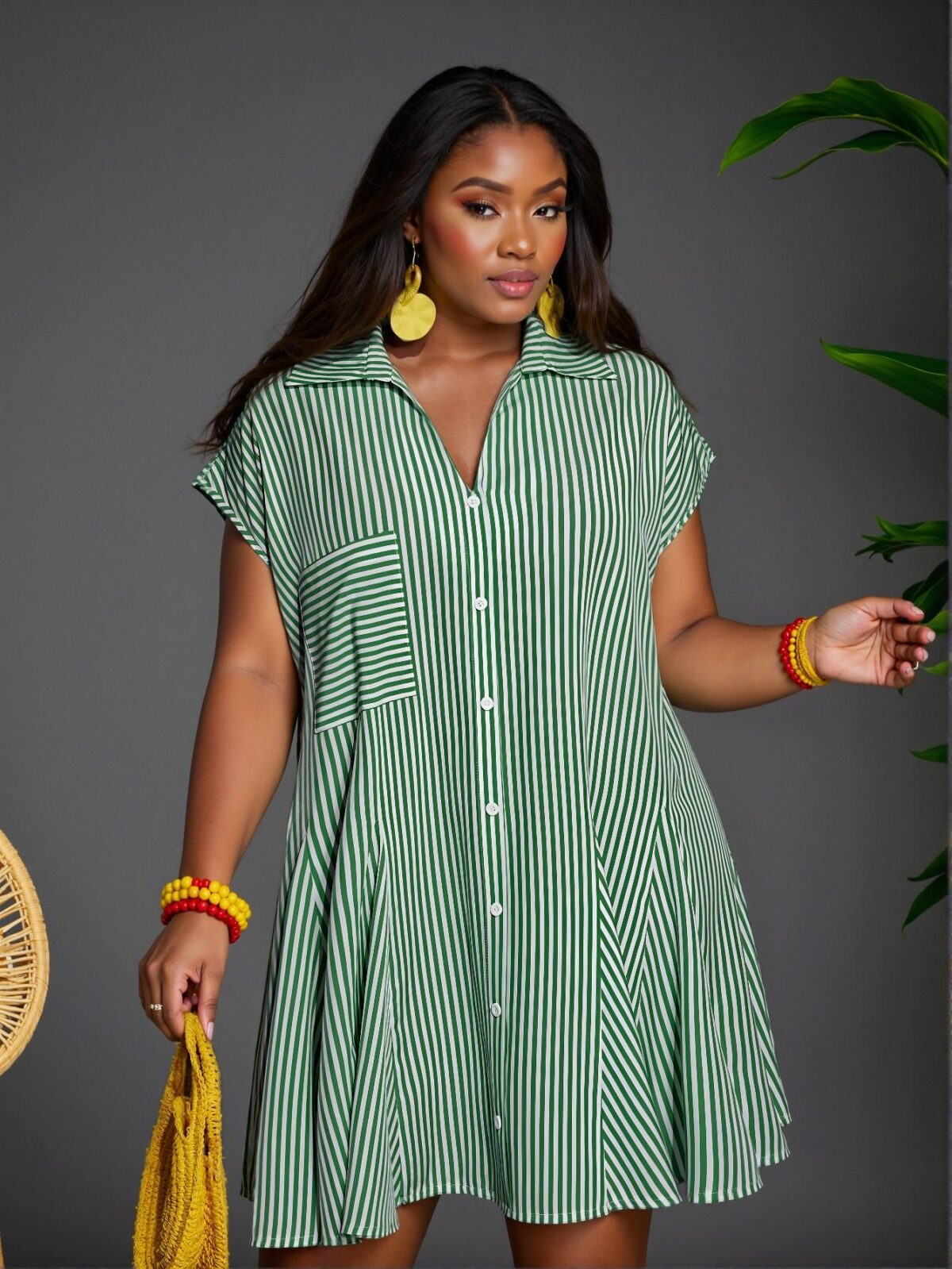 Elegant Green Relaxed Fit Tie Front Shirt Dress with Pockets and Flared Hem for Spring and Summer - Chic, Classy and Trendy Fashion Style to Dress to Impress - Image 4