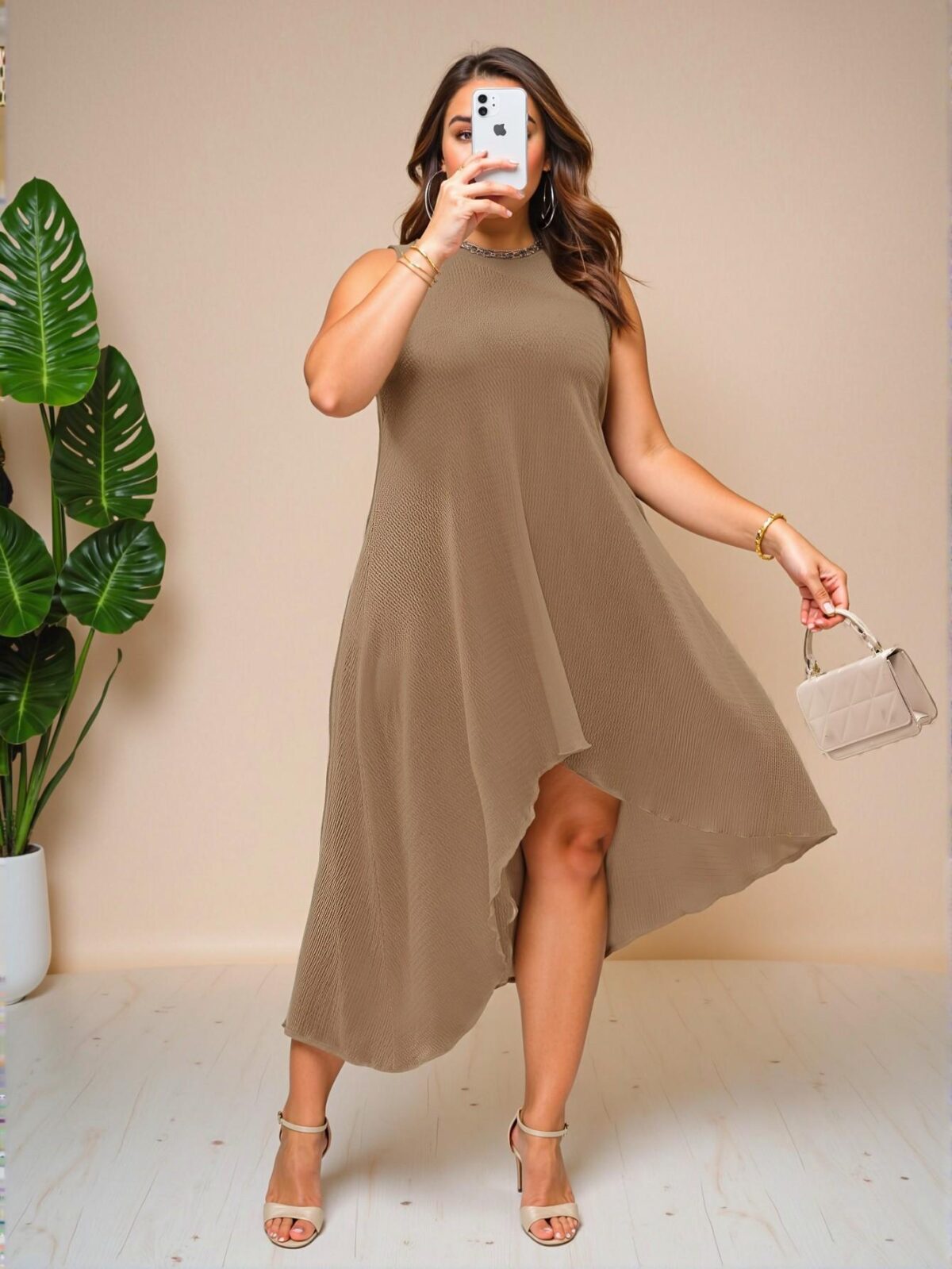 Elegant Apricot Asymmetrical Hem Casual Dress Perfect for Spring and Summer Chic, Classy and Trendy Fashion Style to Dress to Impress