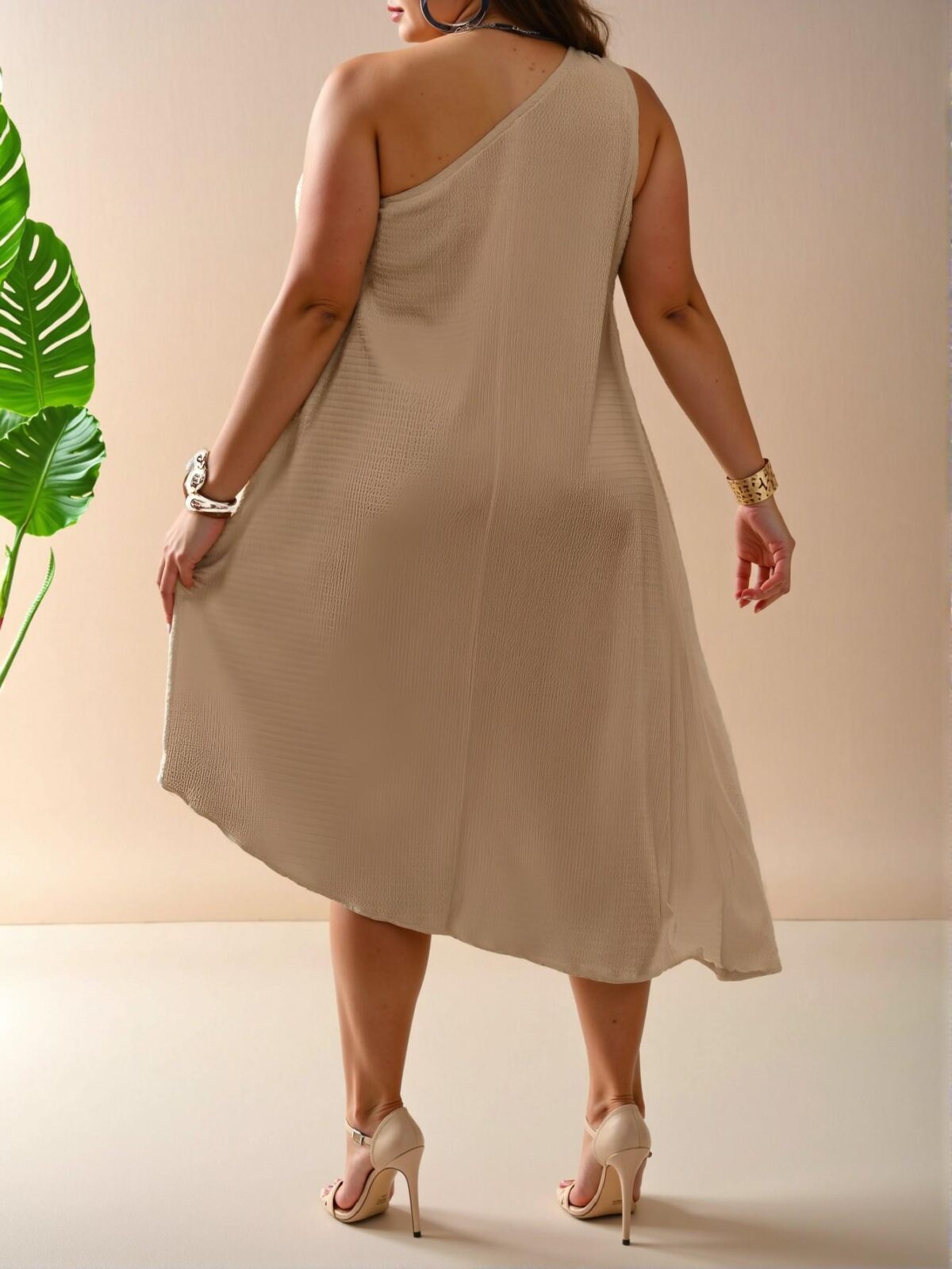 Elegant Apricot Asymmetrical Hem Casual Dress Perfect for Spring and Summer Chic, Classy and Trendy Fashion Style to Dress to Impress - Image 2
