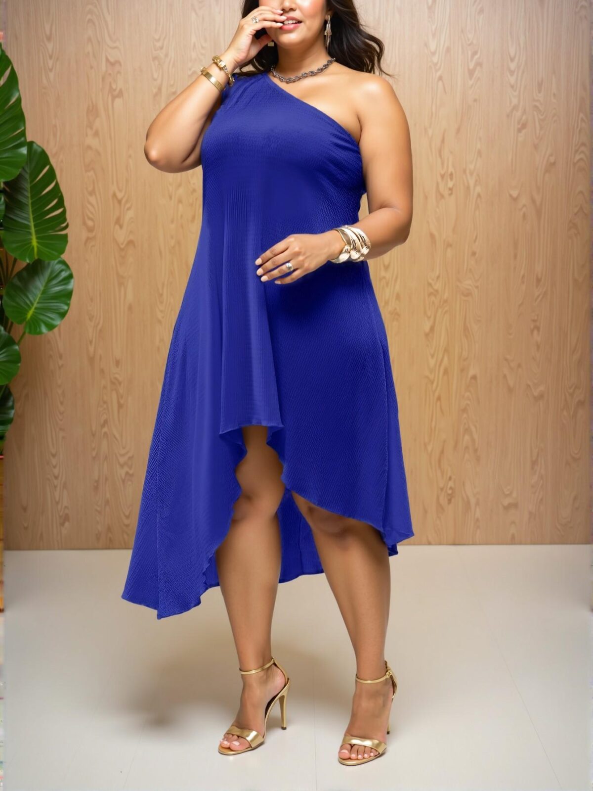 Elegant Blue Asymmetrical Hem Spaghetti Strap Dress for Spring and Summer – Chic, Classy and Trendy Fashion Style to Dress to Impress - Image 3