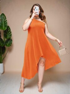 Elegant Orange Asymmetrical Hem Dress Perfect for Spring and Summer Chic, Classy and Trendy Fashion Style to Dress to Impress