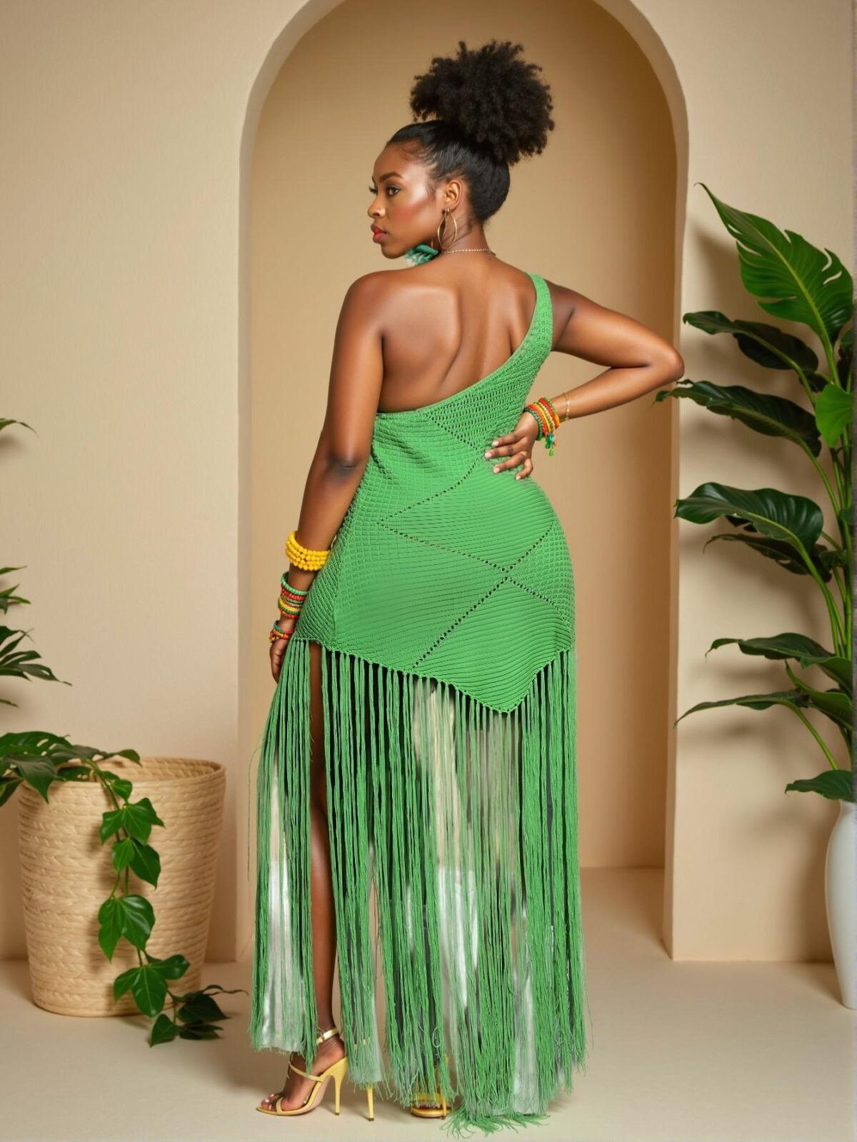 Elegant Green Stylish Plus Size Fitted Long Casual Fringed Asymmetric Sweater Dress for Spring and Summer - Chic, Classy and Trendy Fashion Style to Dress to Impress - Image 3