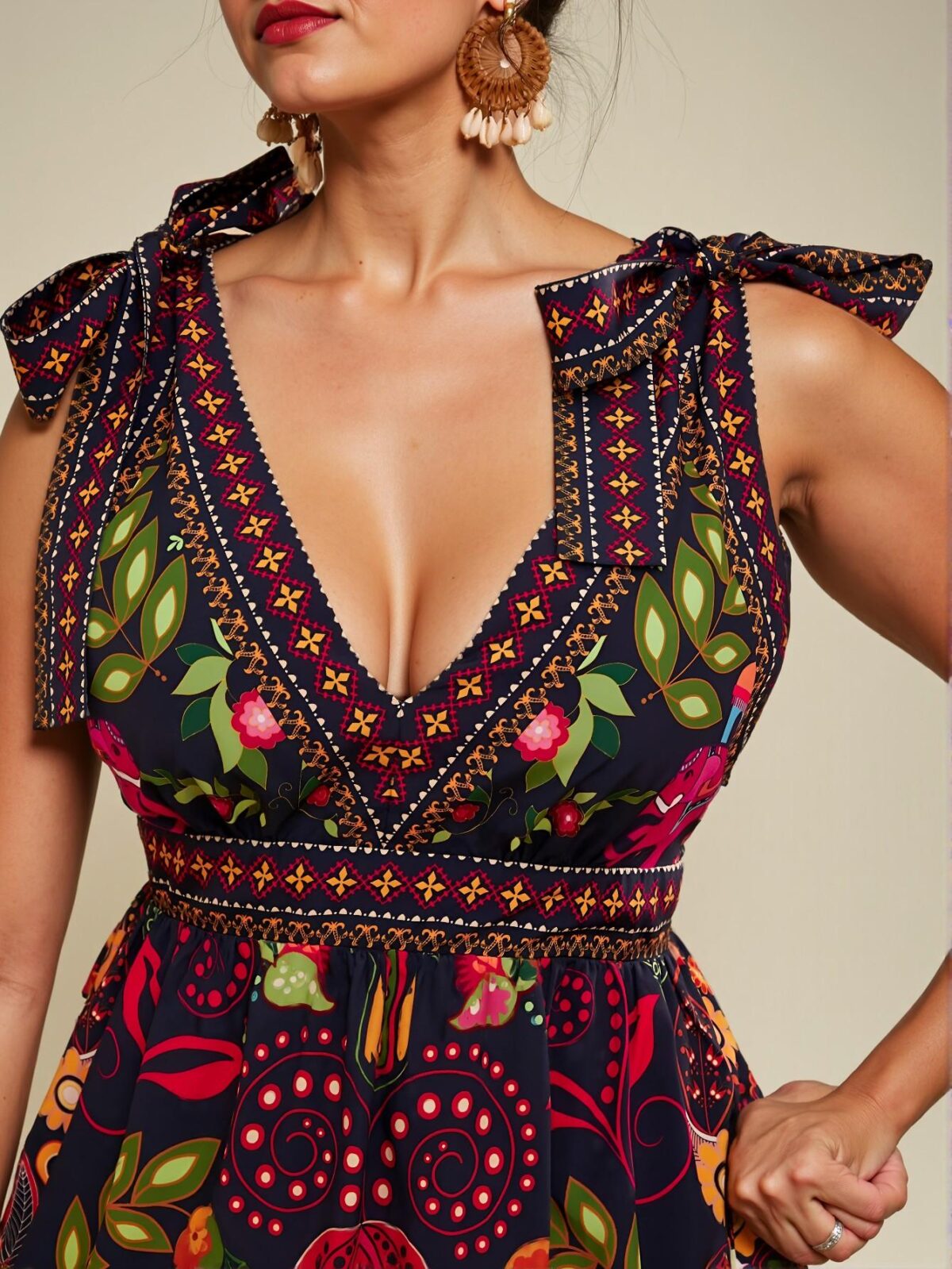 Elegant Navy Blue Casual Bohemian A-Line Floral Print Mini Dress with Shoulder Tie Bow Detail for Spring and Summer "Chic, Classy and Trendy Fashion Style to Dress to Impress"