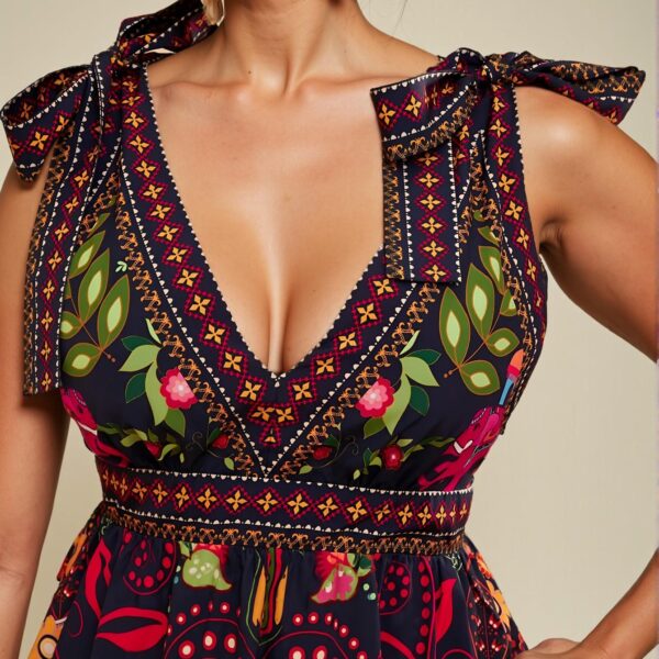 Elegant Navy Blue Casual Bohemian A-Line Floral Print Mini Dress with Shoulder Tie Bow Detail for Spring and Summer "Chic, Classy and Trendy Fashion Style to Dress to Impress"