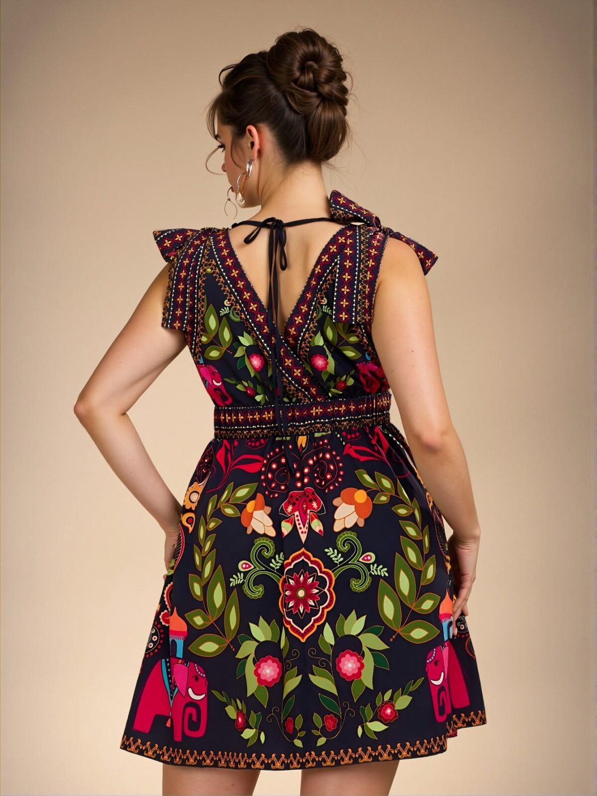 Elegant Navy Blue Casual Bohemian A-Line Floral Print Mini Dress with Shoulder Tie Bow Detail for Spring and Summer "Chic, Classy and Trendy Fashion Style to Dress to Impress" - Image 2
