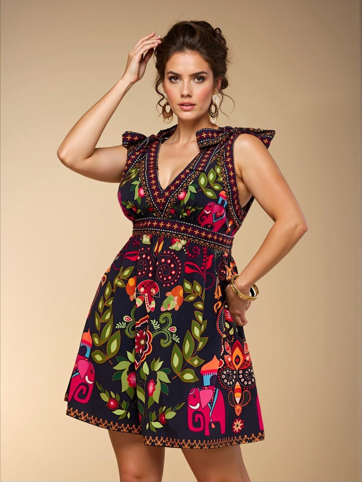 Elegant Navy Blue Casual Bohemian A-Line Floral Print Mini Dress with Shoulder Tie Bow Detail for Spring and Summer "Chic, Classy and Trendy Fashion Style to Dress to Impress" - Image 3