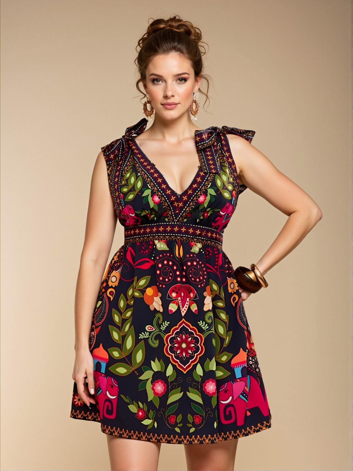 Elegant Navy Blue Casual Bohemian A-Line Floral Print Mini Dress with Shoulder Tie Bow Detail for Spring and Summer "Chic, Classy and Trendy Fashion Style to Dress to Impress" - Image 4