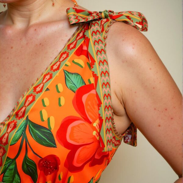 Elegant Orange Flared A-Line Tropical Floral Print Mini Dress for Spring and Summer - Chic, Classy and Trendy Fashion Style to Dress to Impress