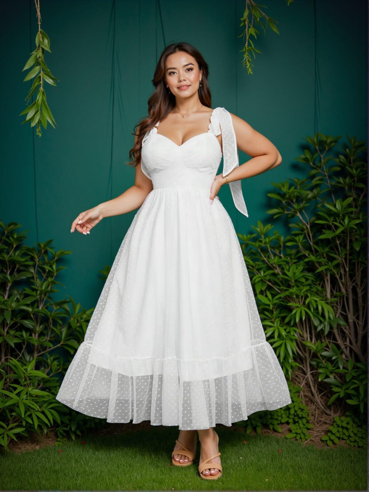 Elegant White Casual Sleeveless A-Line Frilly Hem Dress with Knot Details - Chic, Classy and Trendy Fashion Style to Dress to Impress - Image 3