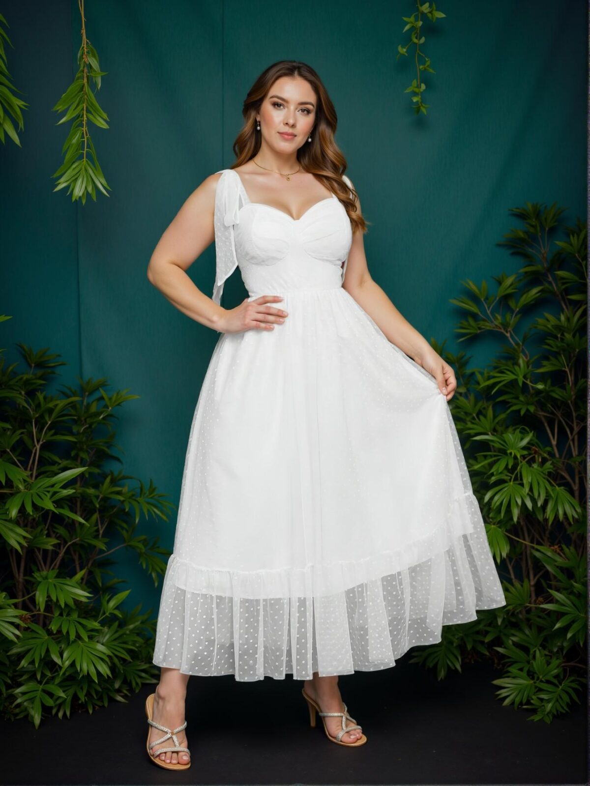 Elegant White Casual Sleeveless A-Line Frilly Hem Dress with Knot Details - Chic, Classy and Trendy Fashion Style to Dress to Impress - Image 4