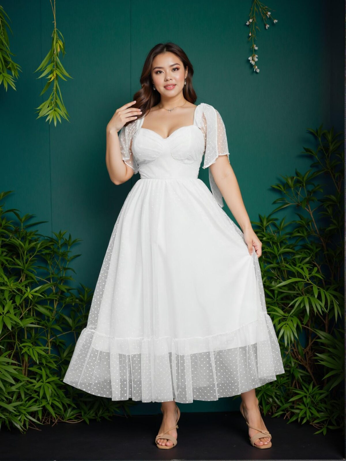 Elegant White Casual Sleeveless A-Line Frilly Hem Dress with Knot Details - Chic, Classy and Trendy Fashion Style to Dress to Impress - Image 5