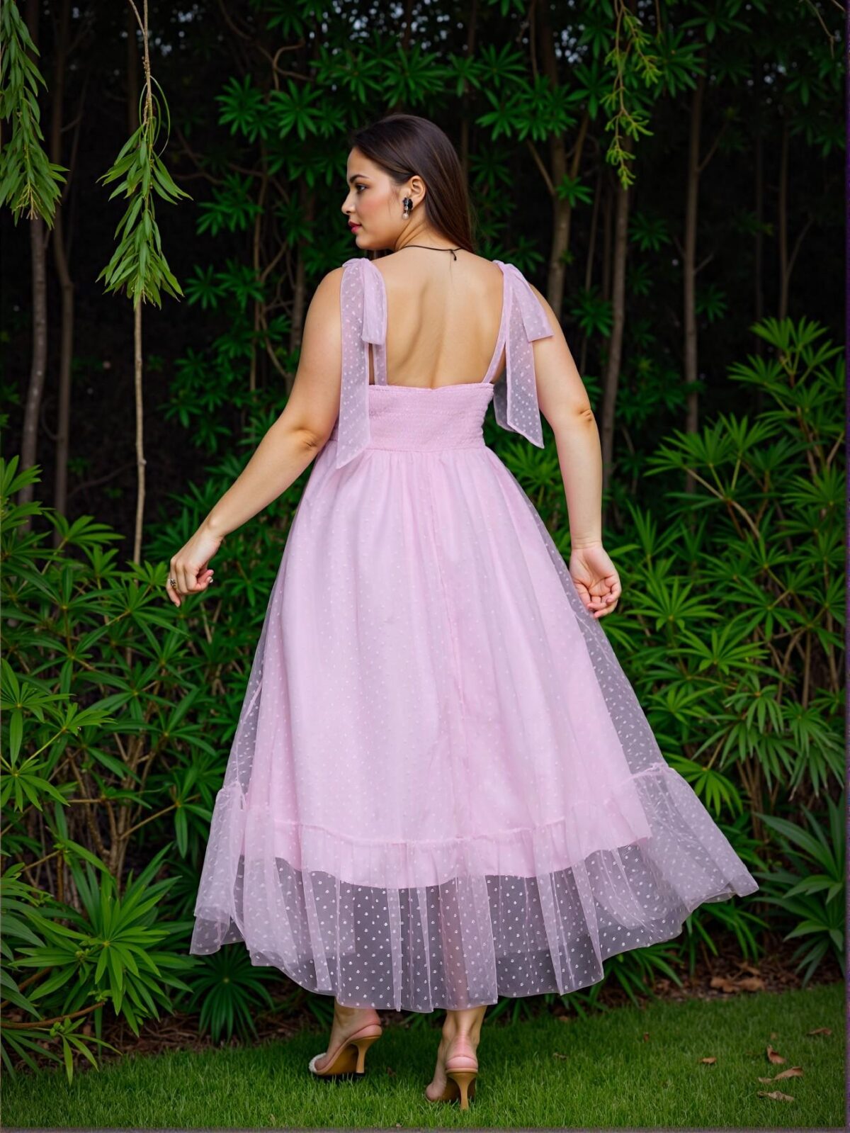 Elegant Pink Flared A-Line Casual Slip Dress with Ruffle Hem and Layered Details for Spring and Summer Vacations - Chic, Classy and Trendy Fashion Style to Dress to Impress. - Image 2