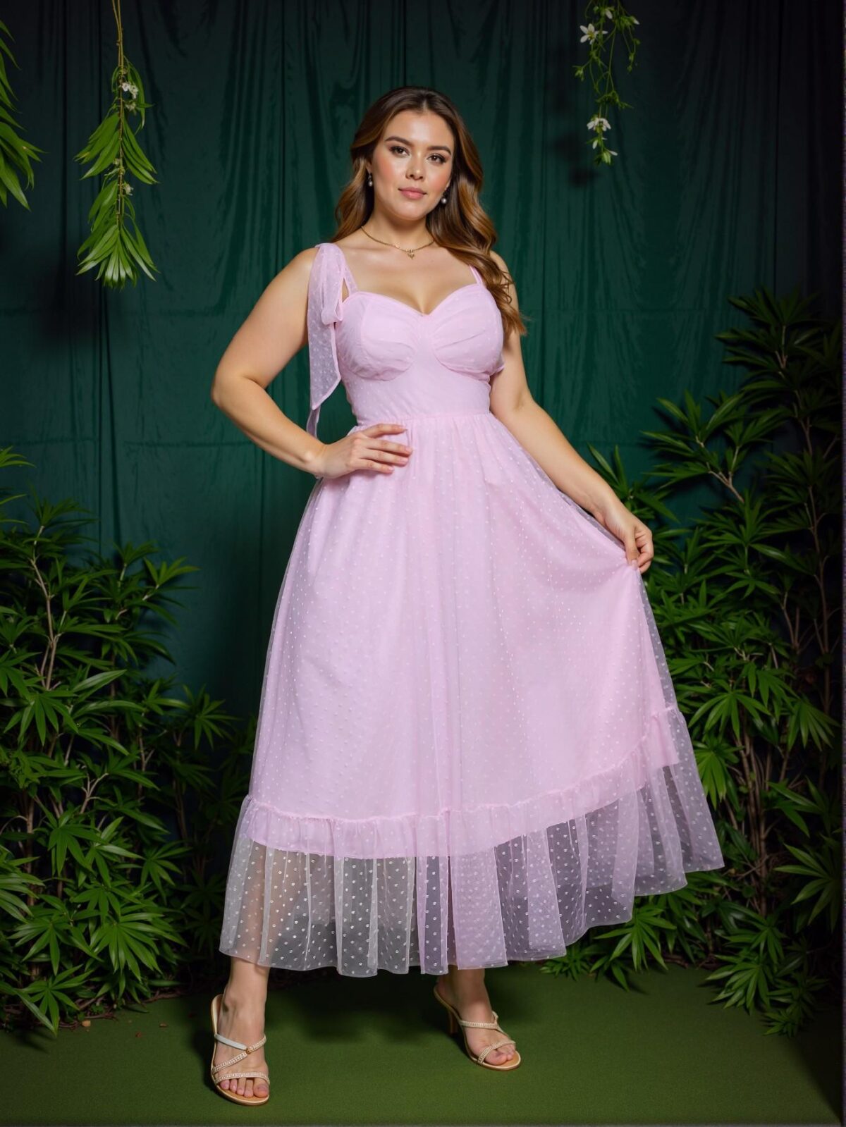 Elegant Pink Flared A-Line Casual Slip Dress with Ruffle Hem and Layered Details for Spring and Summer Vacations - Chic, Classy and Trendy Fashion Style to Dress to Impress. - Image 3
