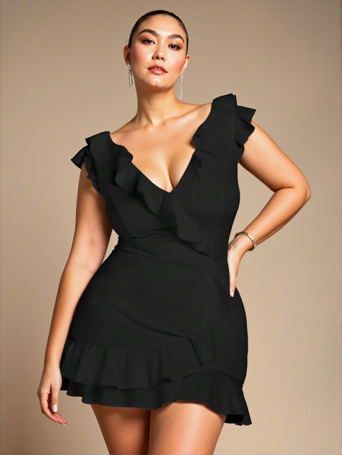 Elegant Black Flirty Ruffled Deep V-Neck Backless Lace Dress for Women's Summer Outings, Graduation Celebrations, and Birthday Parties - Chic, Classy and Trendy Fashion Style to Dress to Impress - Image 5
