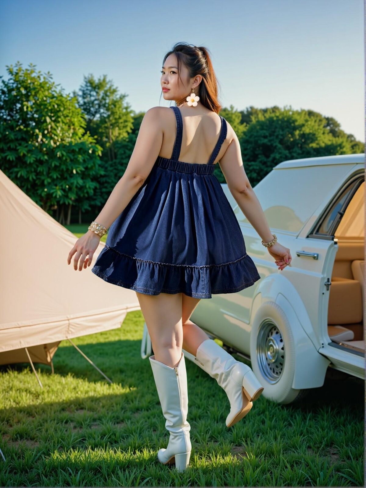 Elegant Dark Wash Chic Cami Denim Dress with Strap and Ruffle Hem for Spring and Summer - Chic, Classy, and Trendy Fashion Style to Dress to Impress - Image 2