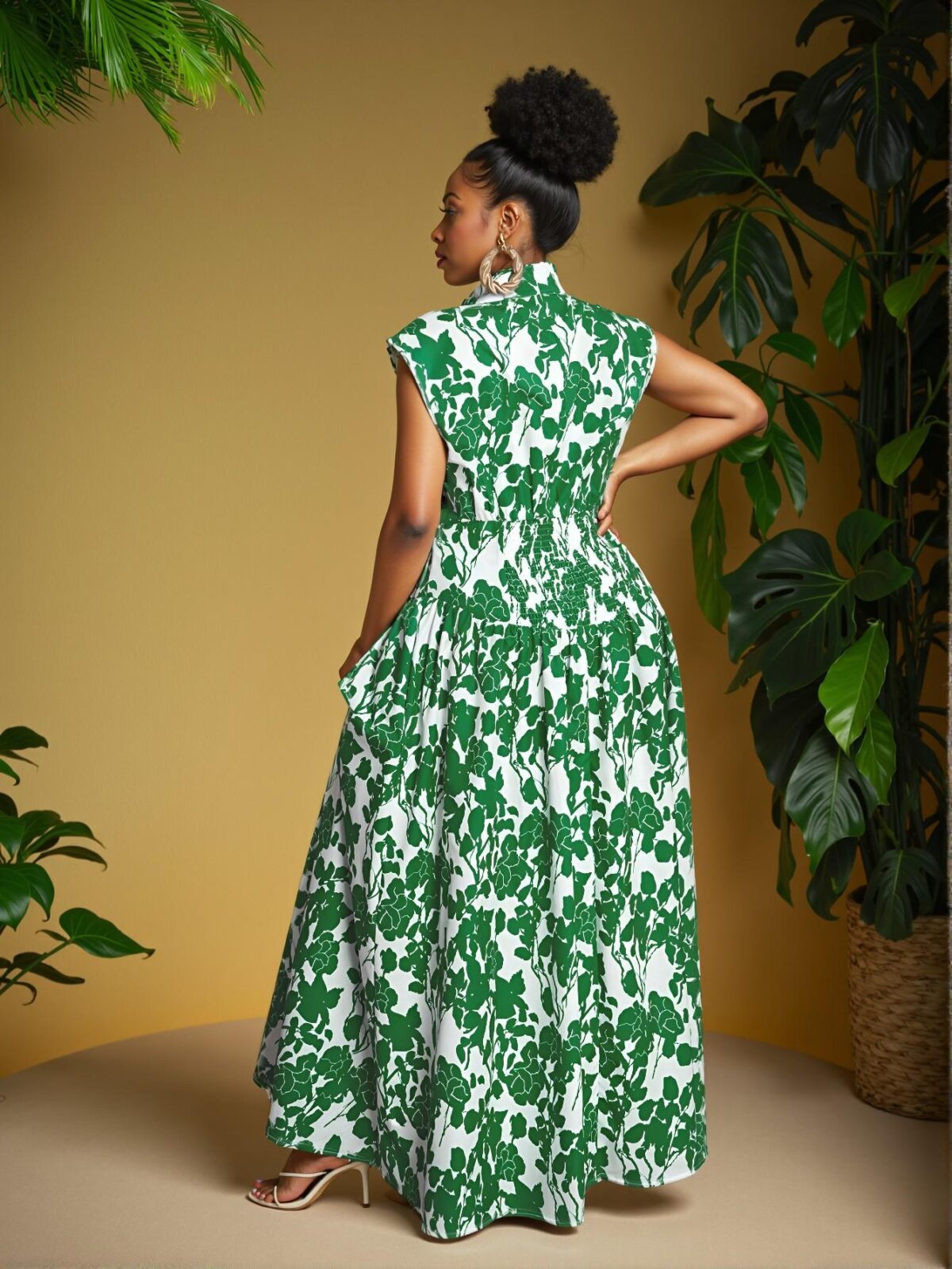 Elegant Green Woven High Waist A-Line Dress with Cut Out and Pocket Details for Spring and Summer - Chic, Classy and Trendy Fashion Style to Dress to Impress - Image 2