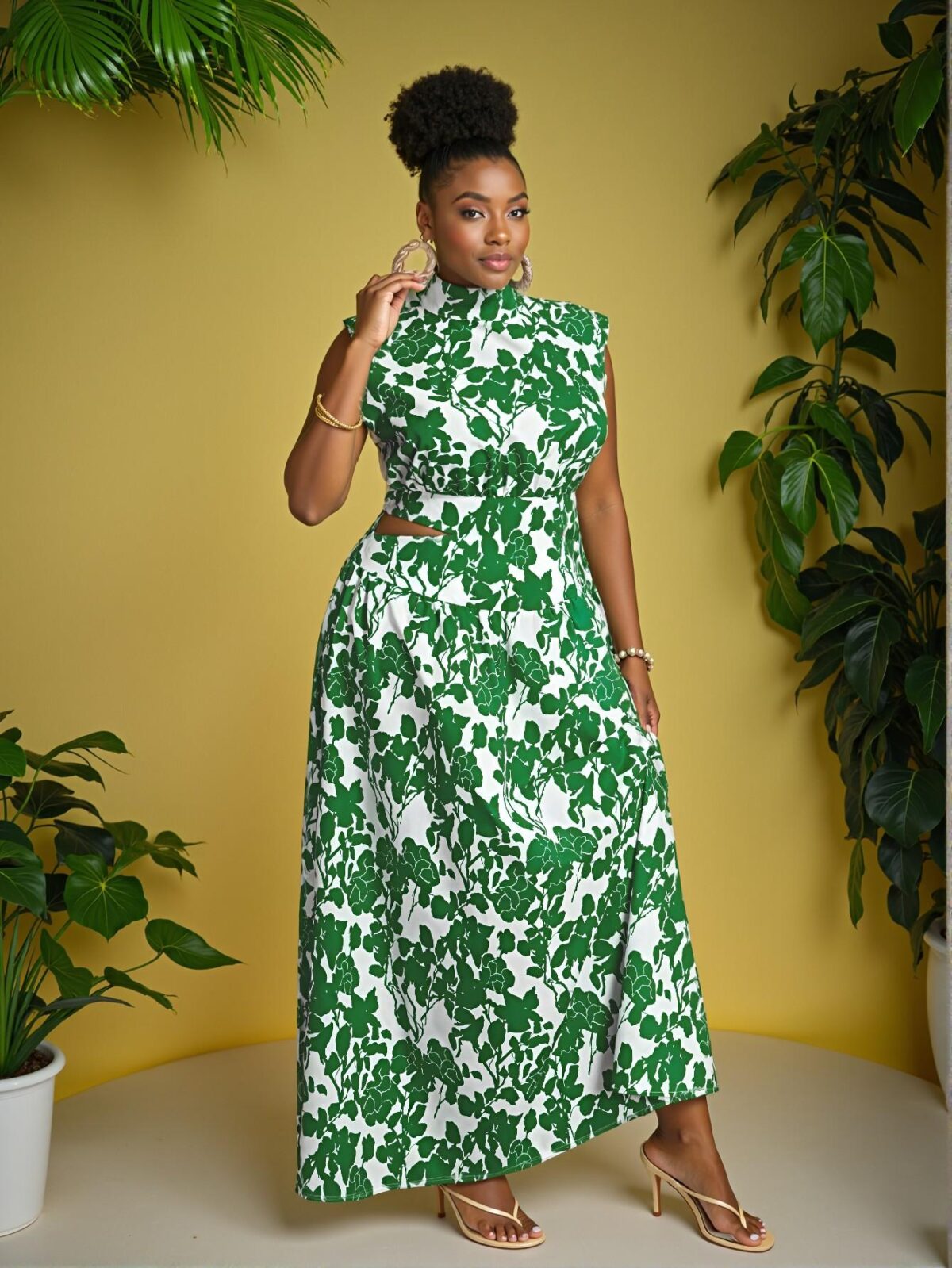 Elegant Green Woven High Waist A-Line Dress with Cut Out and Pocket Details for Spring and Summer - Chic, Classy and Trendy Fashion Style to Dress to Impress - Image 3