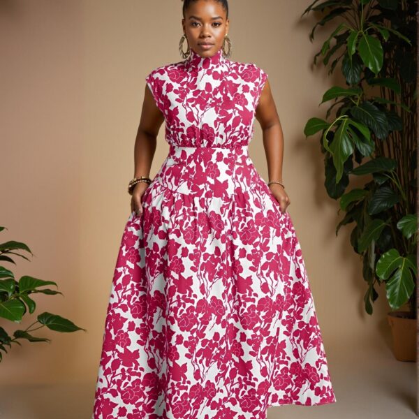 Elegant Hot Pink Boho A-Line Floral Dress with Cut Out and Pocket, Perfect for Spring and Summer Holidays - Chic, Classy, and Trendy Fashion Style to Dress to Impress