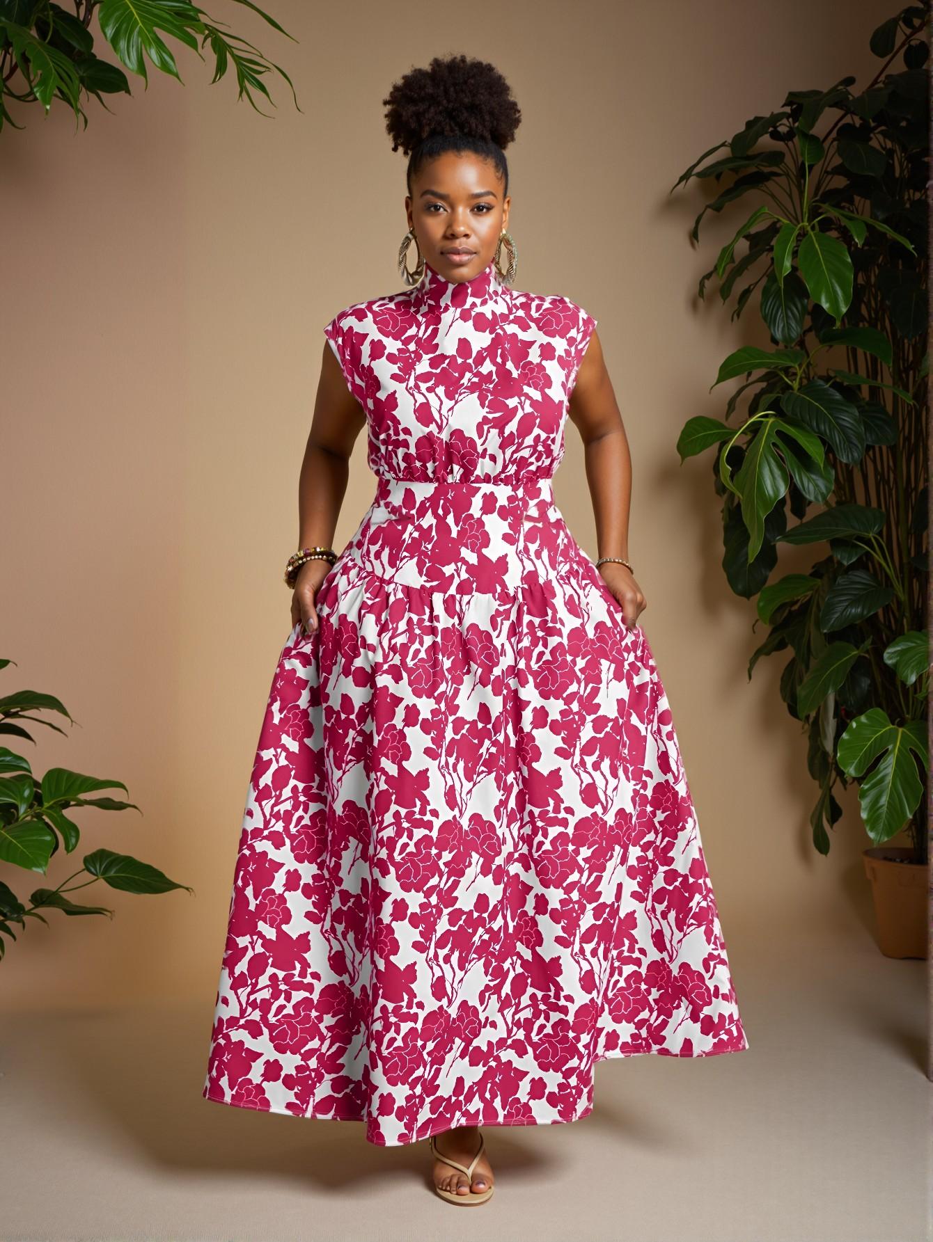 Elegant Hot Pink Boho A-Line Floral Dress with Cut Out and Pocket, Perfect for Spring and Summer Holidays - Chic, Classy, and Trendy Fashion Style to Dress to Impress