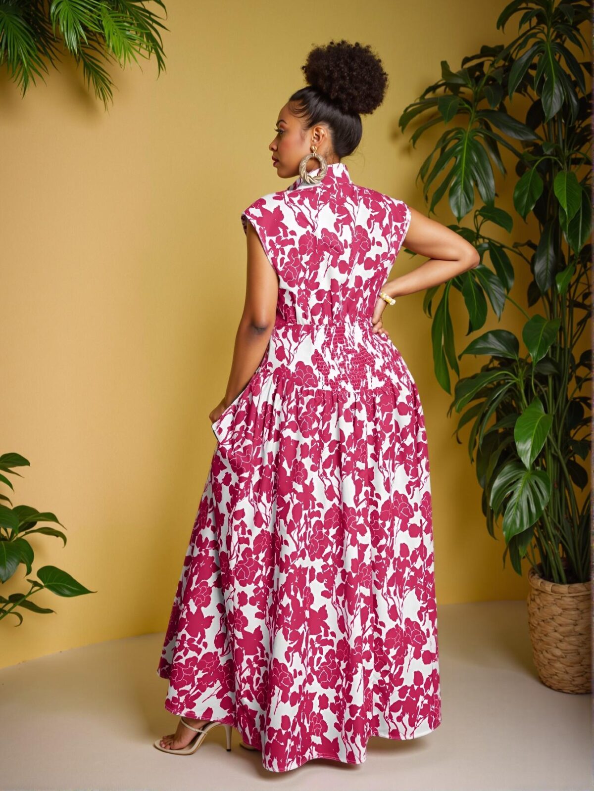 Elegant Hot Pink Boho A-Line Floral Dress with Cut Out and Pocket, Perfect for Spring and Summer Holidays - Chic, Classy, and Trendy Fashion Style to Dress to Impress - Image 2