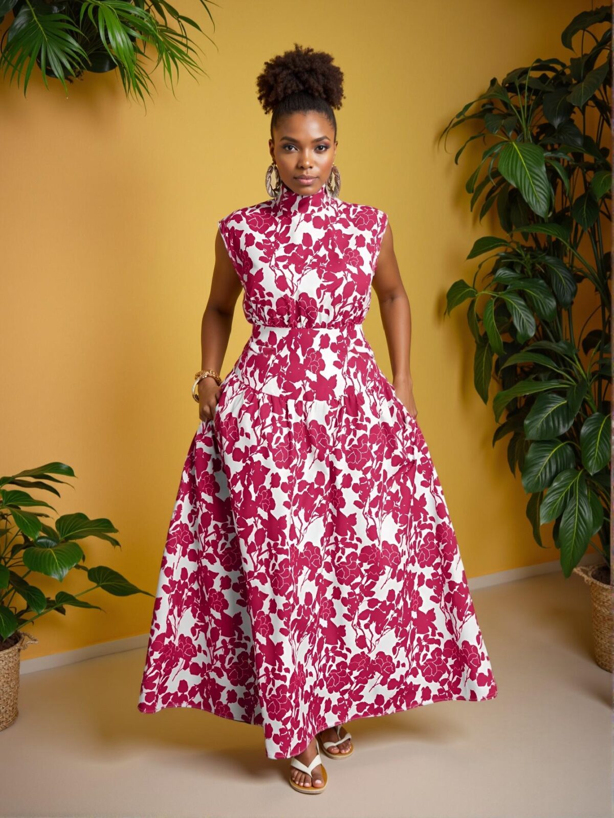 Elegant Hot Pink Boho A-Line Floral Dress with Cut Out and Pocket, Perfect for Spring and Summer Holidays - Chic, Classy, and Trendy Fashion Style to Dress to Impress - Image 4