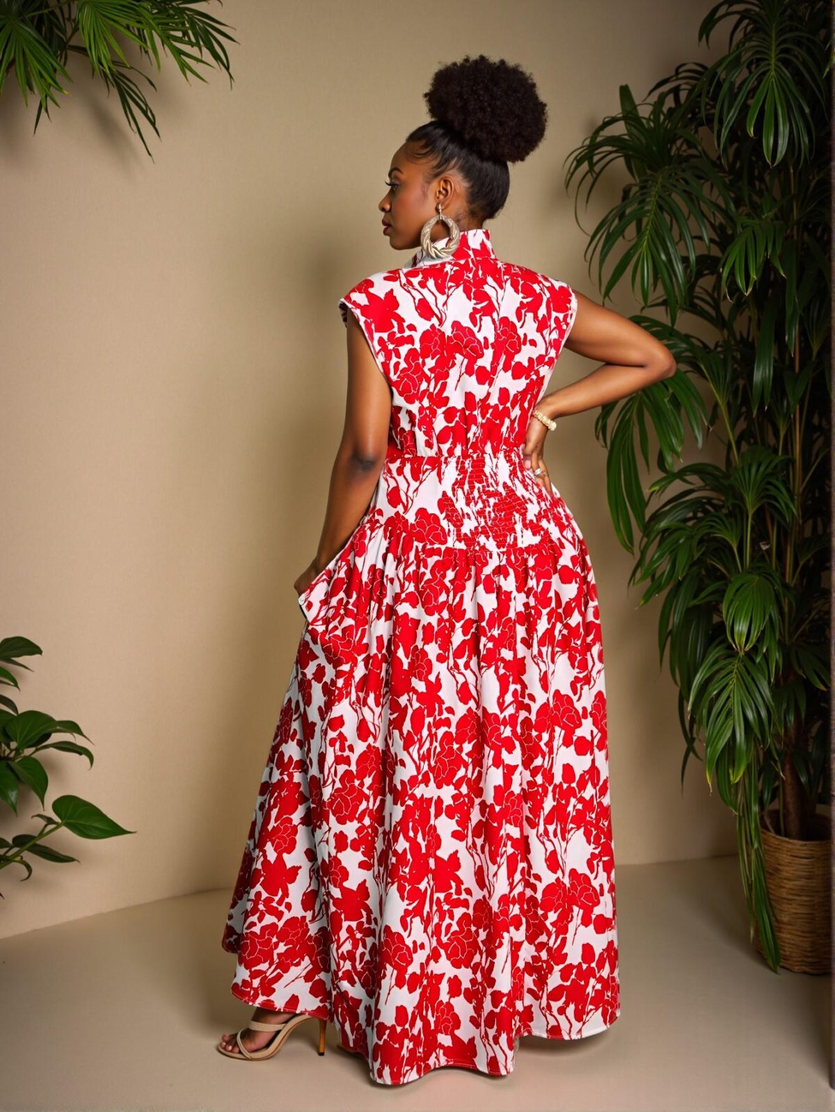 Elegant Red Floral Printed A-Line Cut Out Plus Size Dress for Summer Beach Days, Perfect Boho Holiday Outfit for Spring and Summer - Chic, Classy and Trendy Fashion Style to Dress to Impress - Image 2