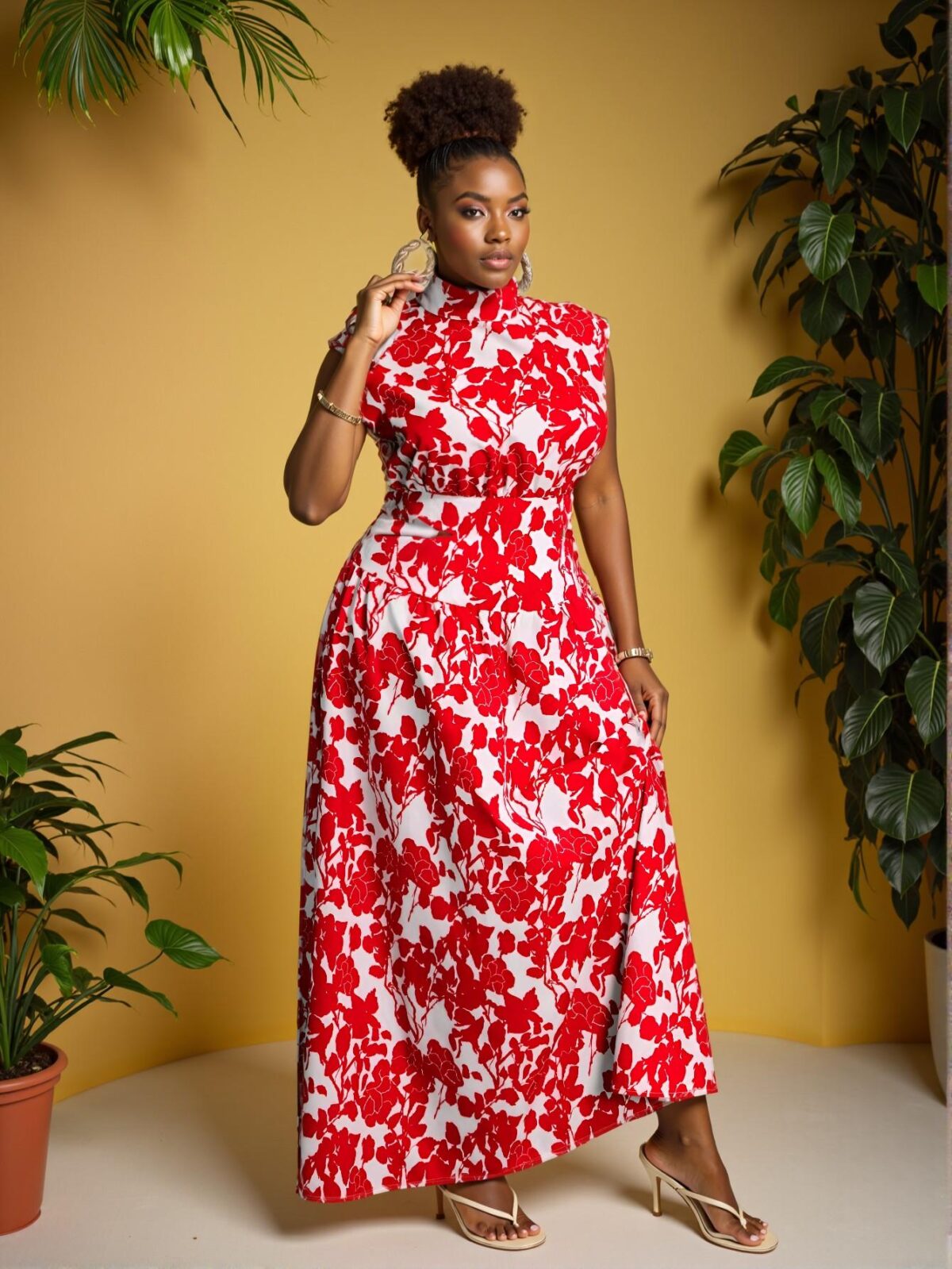 Elegant Red Floral Printed A-Line Cut Out Plus Size Dress for Summer Beach Days, Perfect Boho Holiday Outfit for Spring and Summer - Chic, Classy and Trendy Fashion Style to Dress to Impress - Image 3