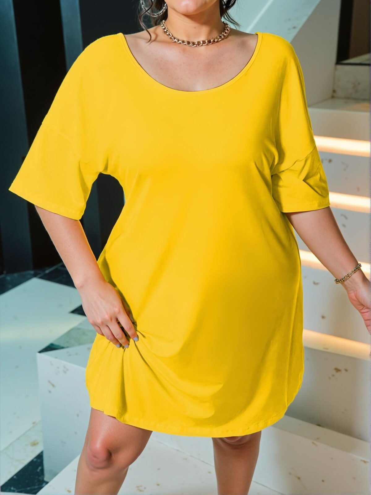 Elegant Yellow Butterfly Printed Backless Drop Shoulder Loose Summer Dress with Tie Straps for Warm Weather Chic, Classy and Trendy Fashion Style to Dress to Impress - Image 2