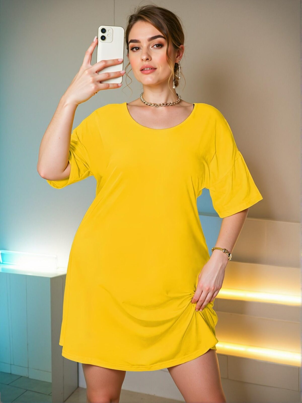 Elegant Yellow Butterfly Printed Backless Drop Shoulder Loose Summer Dress with Tie Straps for Warm Weather Chic, Classy and Trendy Fashion Style to Dress to Impress - Image 3