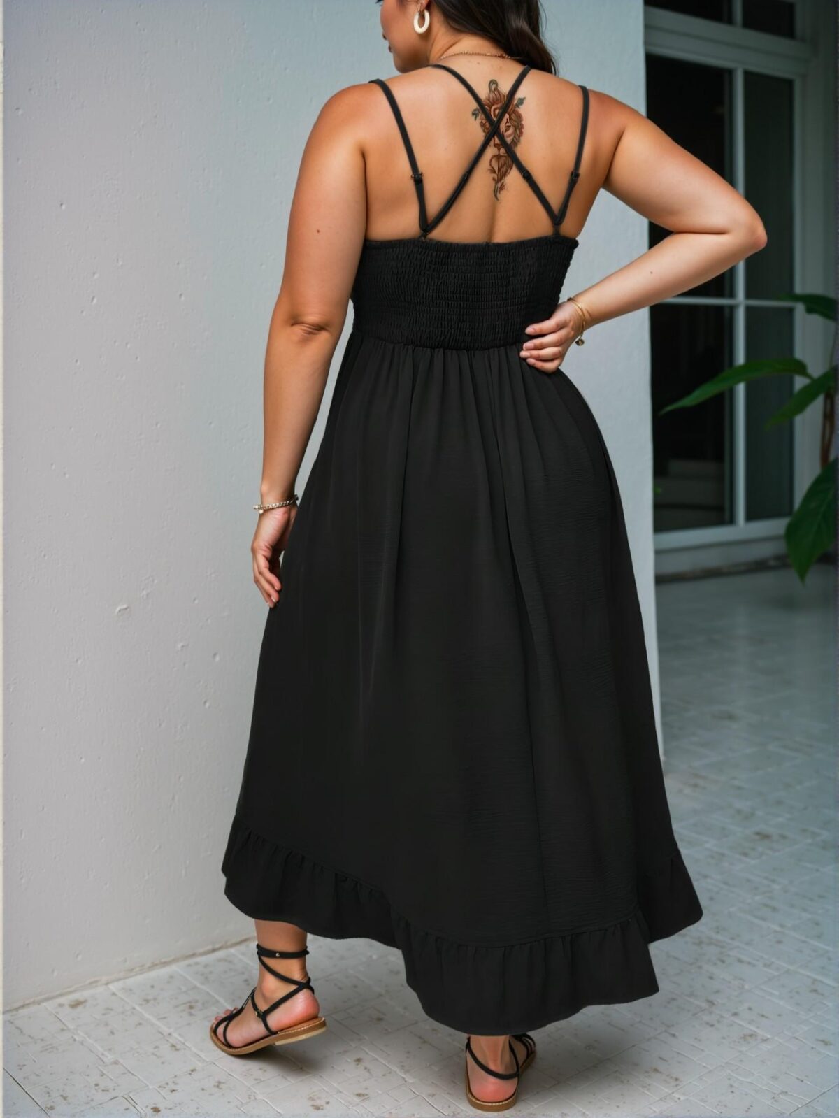 Elegant Black Casual Lace-Trimmed Ruffle Hem Cami Dress, Ideal for Beach Days and Summer Vacations, Chic, Classy and Trendy Fashion Style to Dress to Impress - Image 2